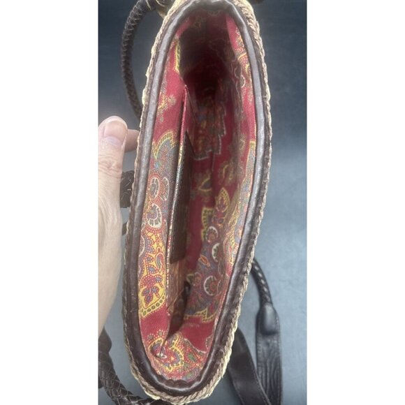 BRIGHTON Handbag Straw Crossbody Shoulder Purse Brown Leather Flower Lined Charm - Picture 16 of 16